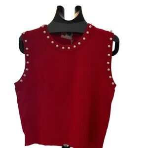 Entro Red Embellished Sweater Crop Tank